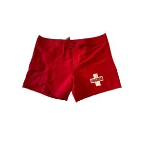 Women’s Sz 6 Board Swim Shorts "Lifeguard", 6” Length Red